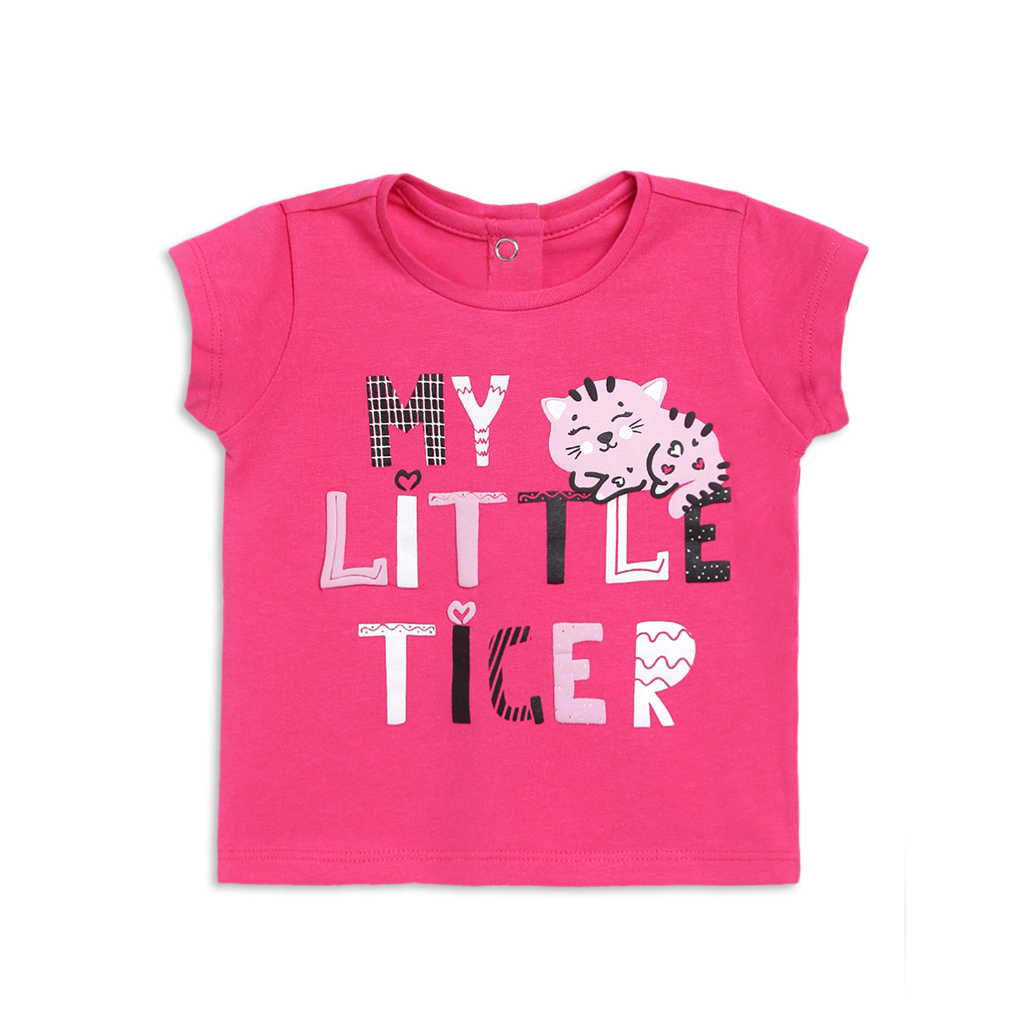 Girls Printed Short Sleeve T-shirt-Dark - Pink